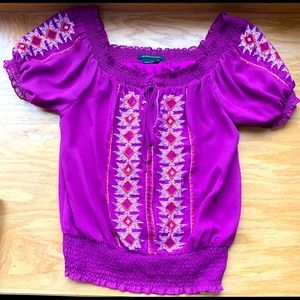 BCBGMaxAzria Cropped Purple Short-Sleeve Blouse